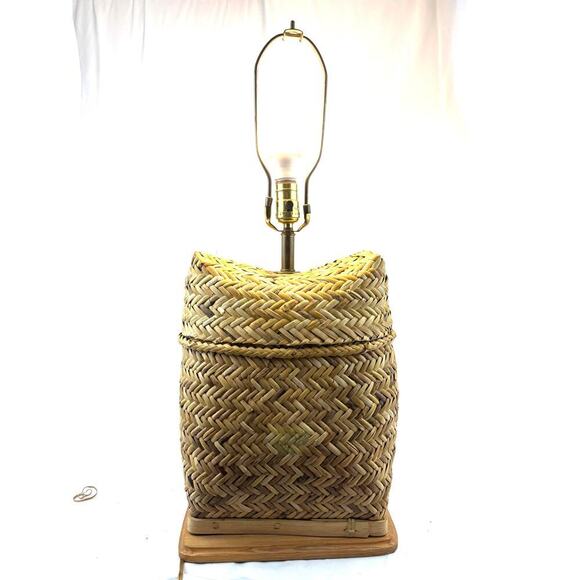 Vintage Woven Rattan Table Lamp Base Only 1980's Boho - Picture 6 of 13